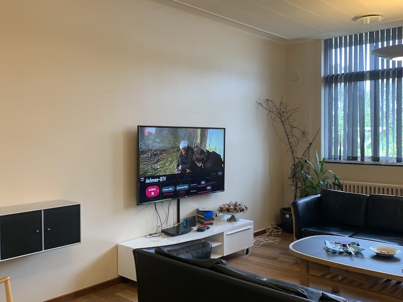 Lidt mørkt tv stue Gardinerne skaber et meget mørkt lokale